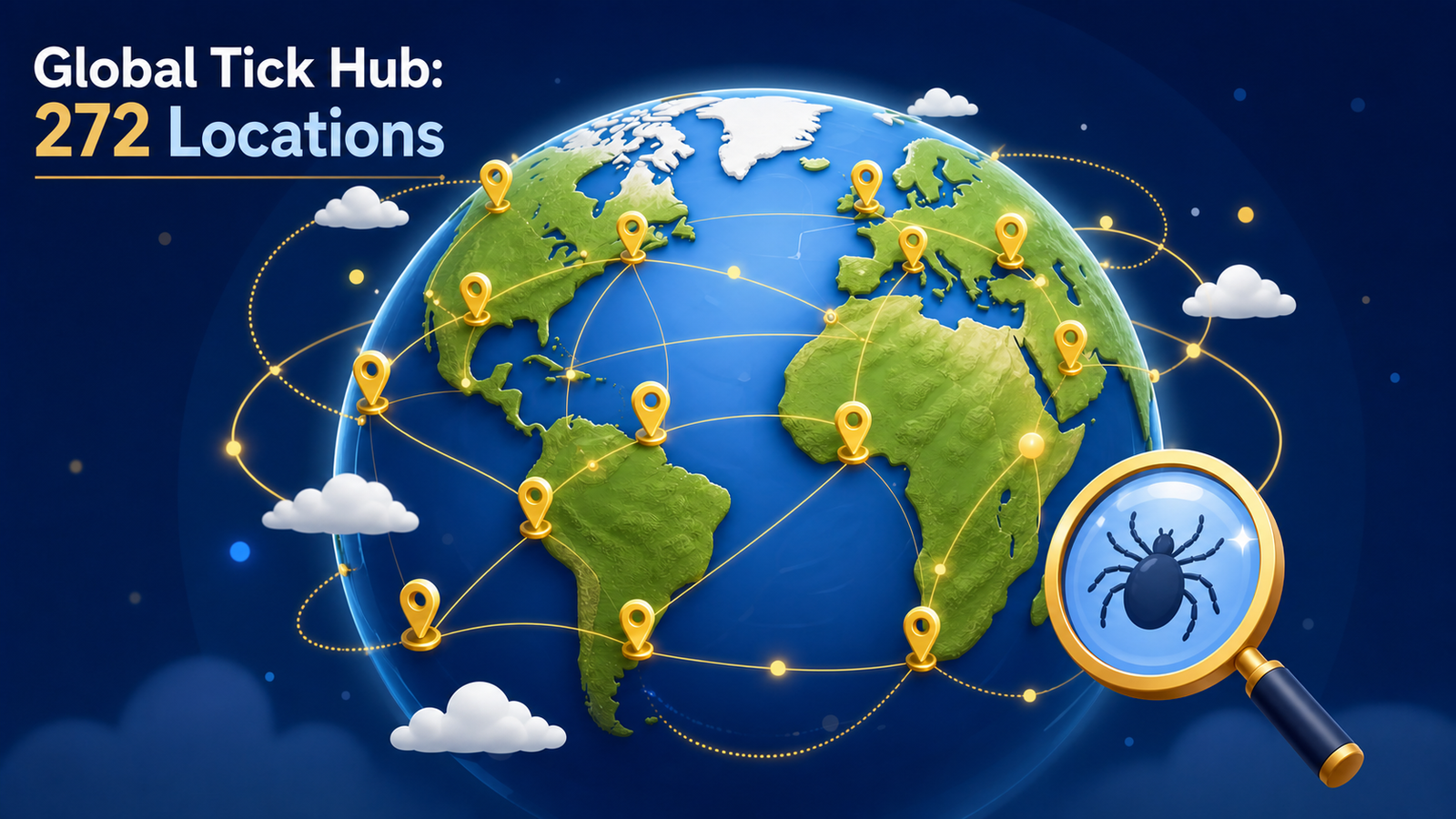 Global Tick Hub covering 272 searchable locations with an eight-legged tick illustration