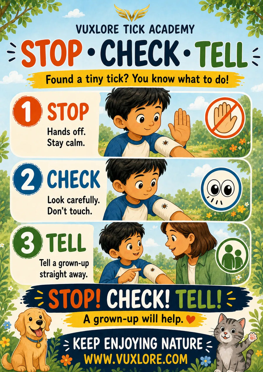 Children's Stop, Check, Tell tick-safety poster