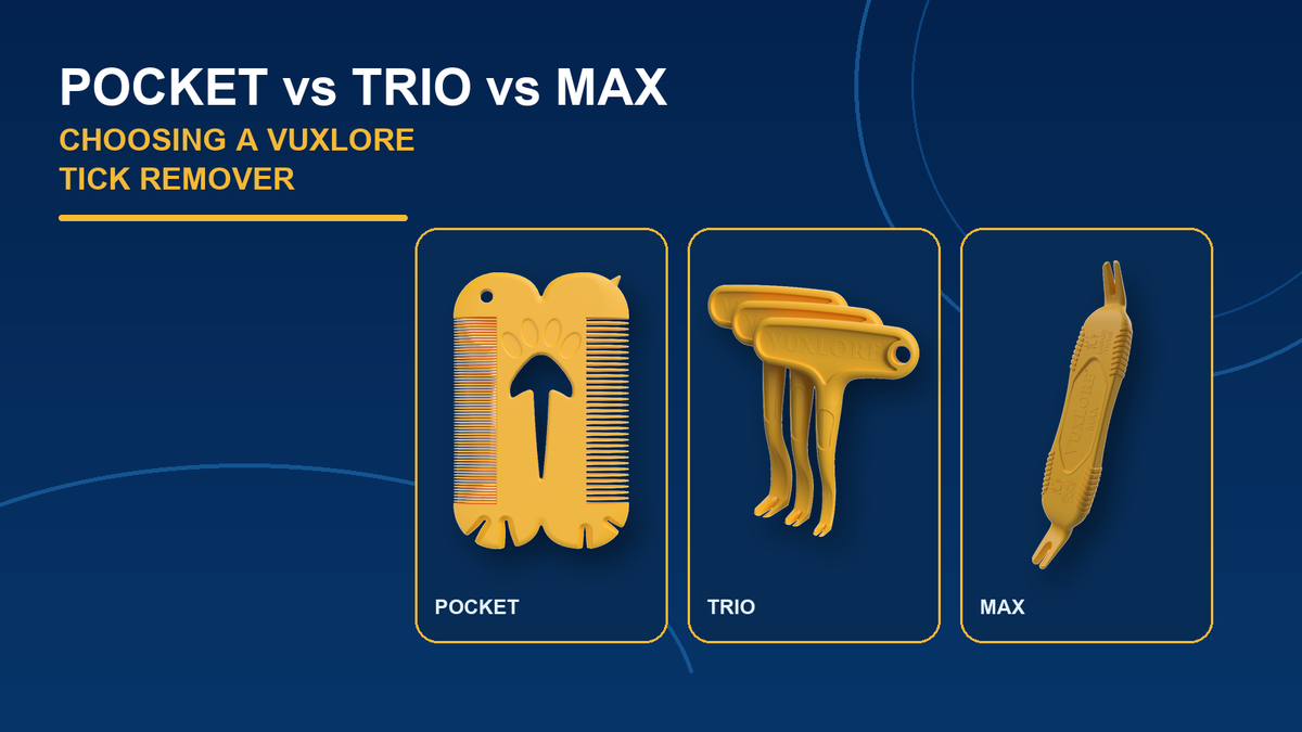 VuxLore POCKET, TRIO and MAX tick removal tools compared by format and grip