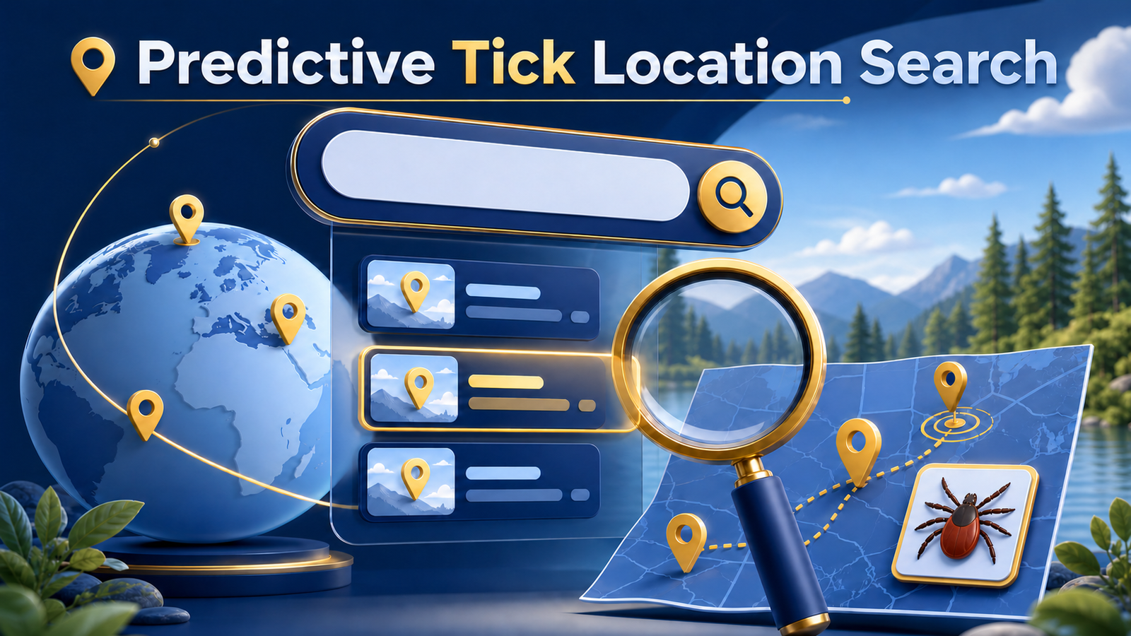 Predictive tick location search with maps, location pins and an eight-legged tick