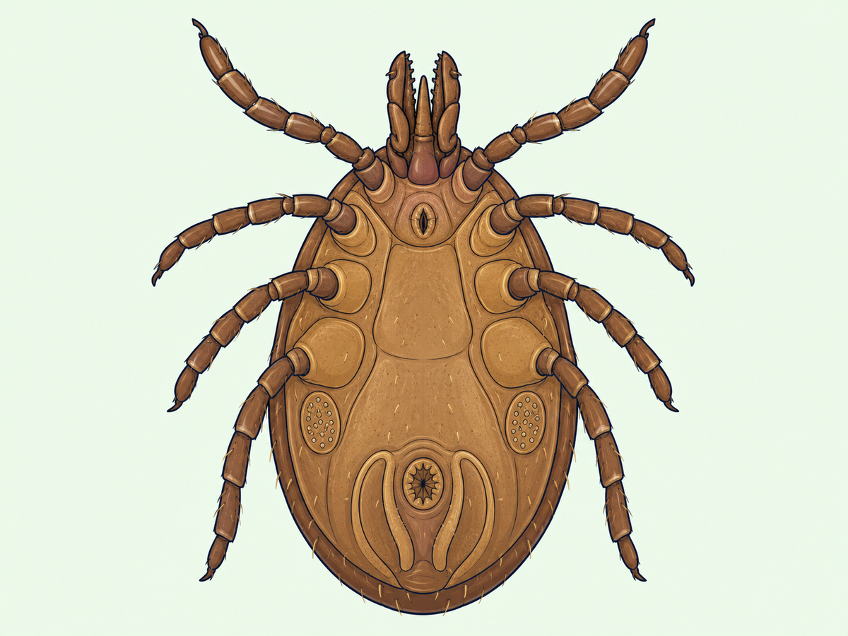 Simplified educational diagram of the underside of a tick